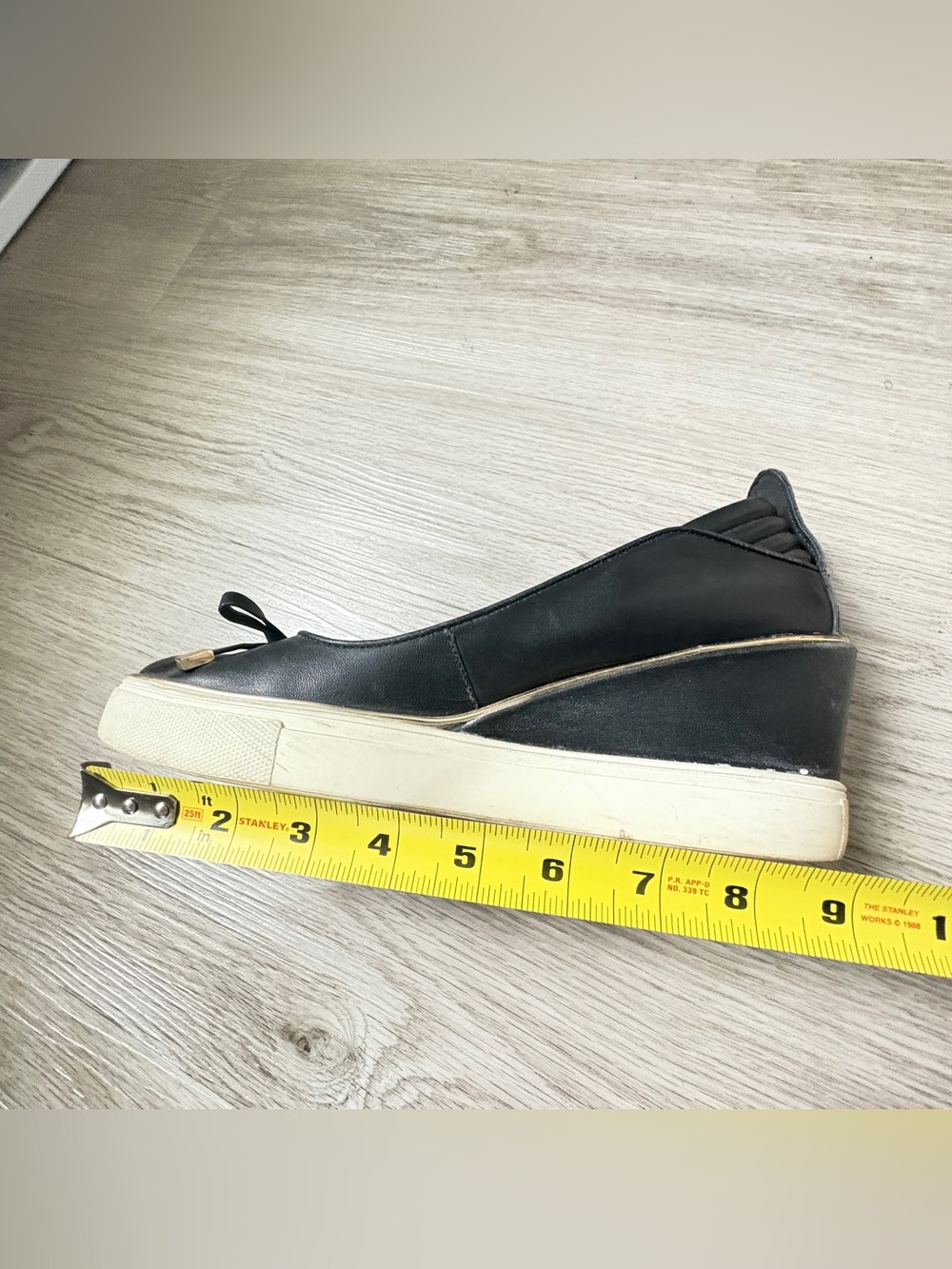 Wishbone Round Toe Wedge Leather Shoe Women's Black Platform Ballet Size 9 - Picture 10 of 15